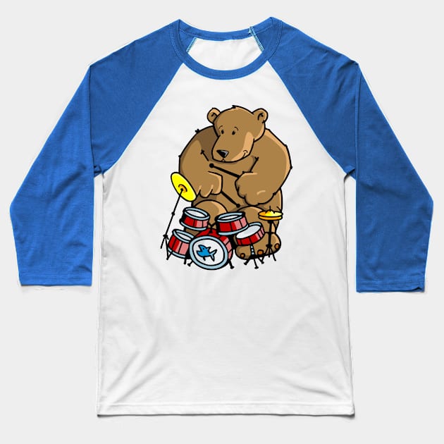 Groovy Drummer Bear Baseball T-Shirt by schlag.art